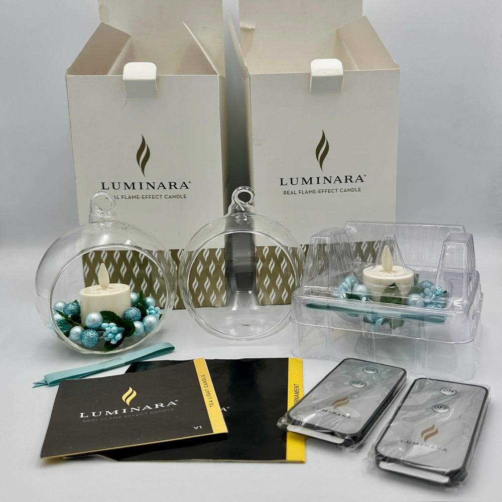 Luminara Real Flame Effect Tea Light Candle Glass Ornament Set of 2 with Remotes